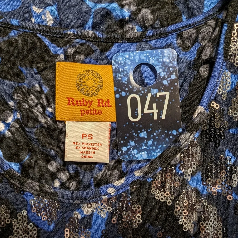 5/$25 Ruby Rd Black/Blue Sequin Tank Top - Picture 4 of 4